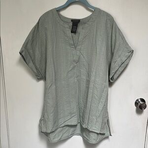 Matty M Green Cuffed Sleeve Shirt with Mandarin Collar